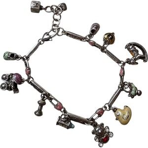 Brighton Baby Charm Bracelet Silver Tone‎ Enameled Rocking Horse Teddy Bear Duck